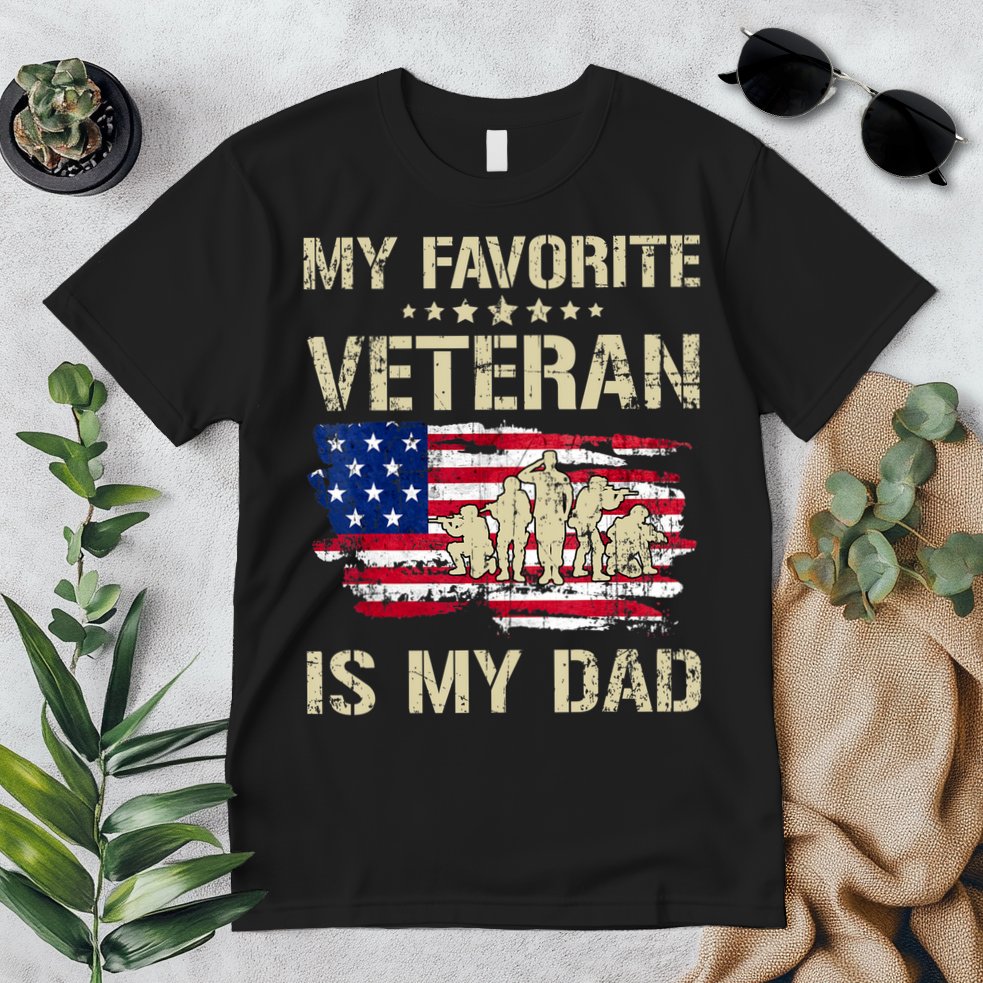 Father Veterans My Favorite Veteran Is My Dad Us Flag Premium T-Shirt