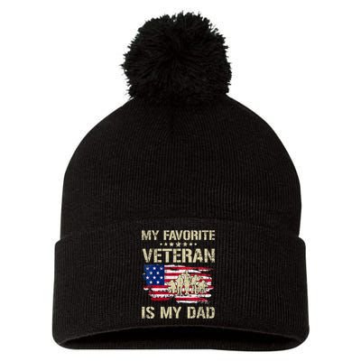 Father Veterans My Favorite Veteran Is My Dad Us Flag Pom Pom 12in Knit Beanie