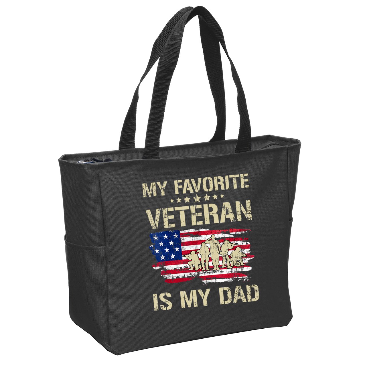 Father Veterans My Favorite Veteran Is My Dad Us Flag Zip Tote Bag