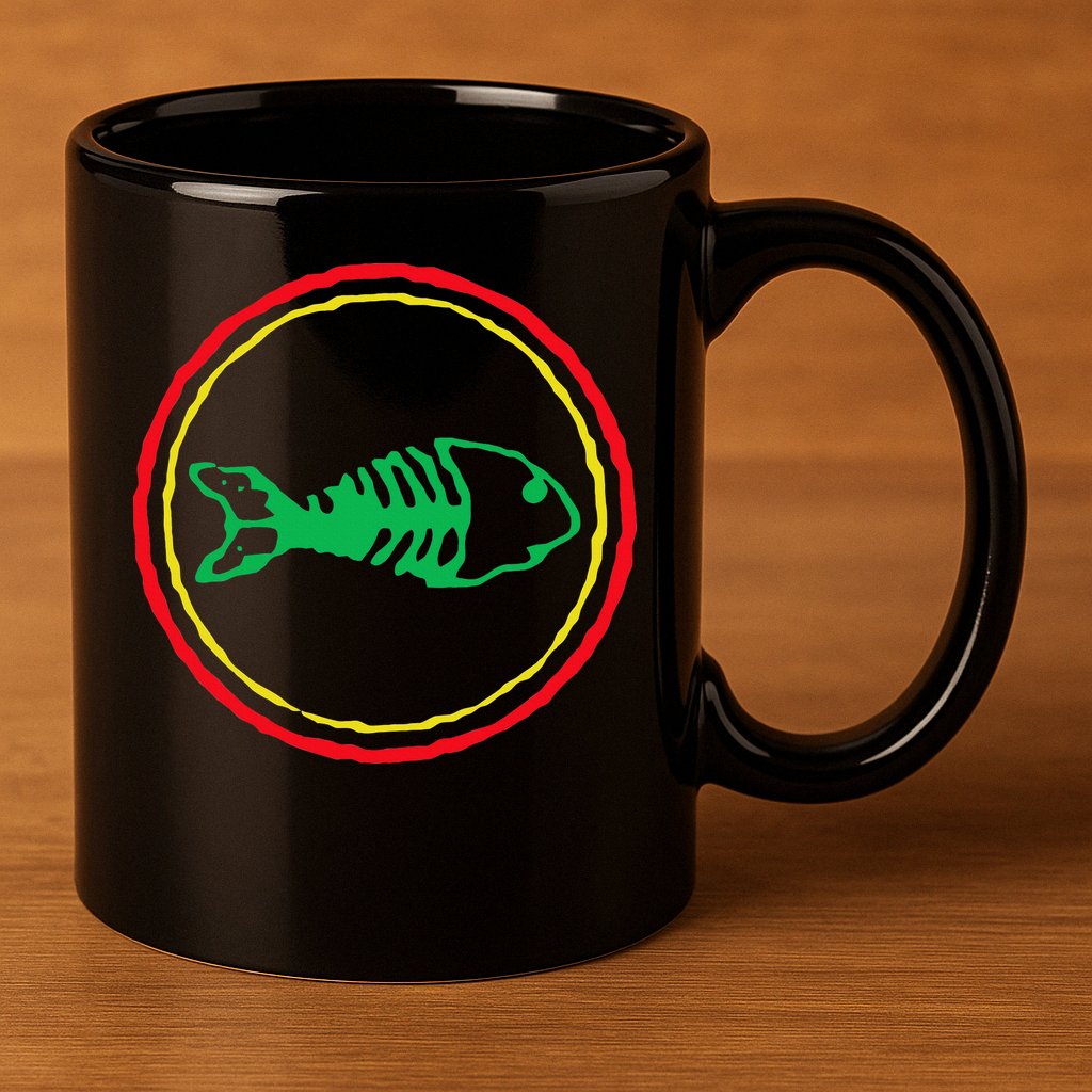 Fishbones Valentine Mardi Gras Patrick Fish Store 11oz C Handle Ceramic Mug