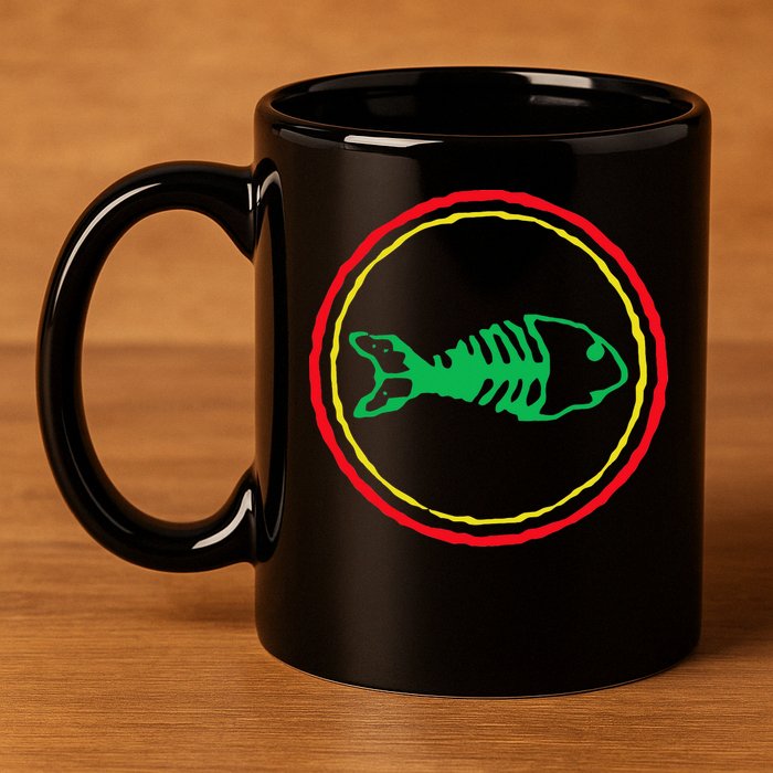 Fishbones Valentine Mardi Gras Patrick Fish Store 11oz C Handle Ceramic Mug