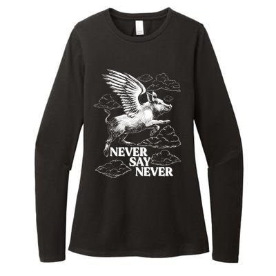 Funny Vintage Never Say Never When Pigs Fly Womens CVC Long Sleeve Shirt