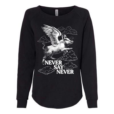 Funny Vintage Never Say Never When Pigs Fly Womens California Wash Sweatshirt