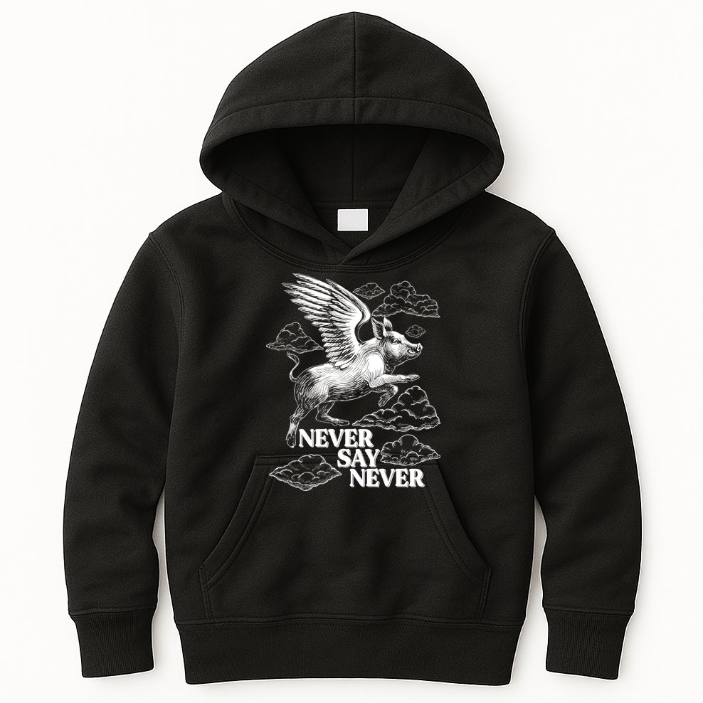 Funny Vintage Never Say Never When Pigs Fly Kids Hoodie