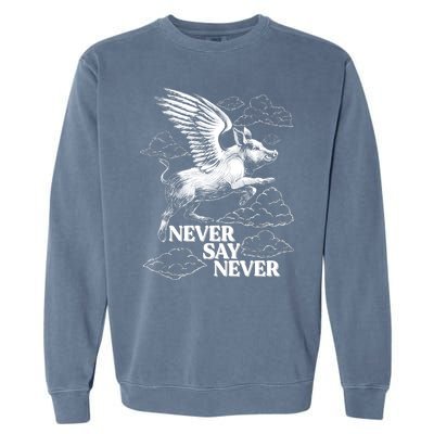 Funny Vintage Never Say Never When Pigs Fly Garment-Dyed Sweatshirt