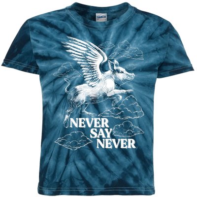 Funny Vintage Never Say Never When Pigs Fly Kids Tie-Dye T-Shirt