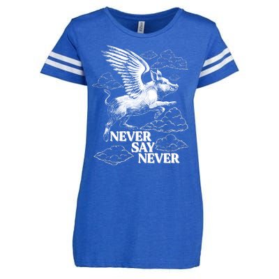 Funny Vintage Never Say Never When Pigs Fly Enza Ladies Jersey Football T-Shirt