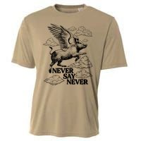 Funny Vintage Never Say Never When Pigs Fly Cooling Performance Crew T-Shirt