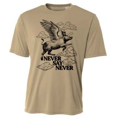 Funny Vintage Never Say Never When Pigs Fly Cooling Performance Crew T-Shirt