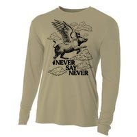 Funny Vintage Never Say Never When Pigs Fly Cooling Performance Long Sleeve Crew