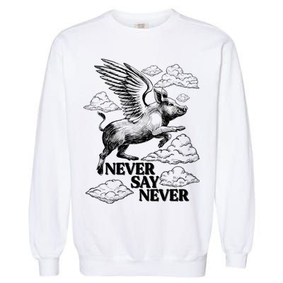 Funny Vintage Never Say Never When Pigs Fly Garment-Dyed Sweatshirt