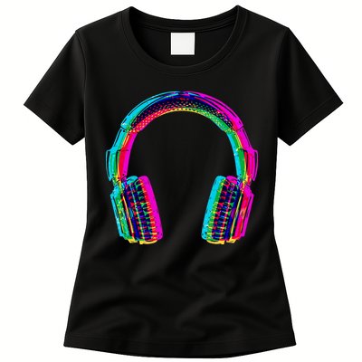 Funny Vintage Neon Headphones Womens T-Shirt