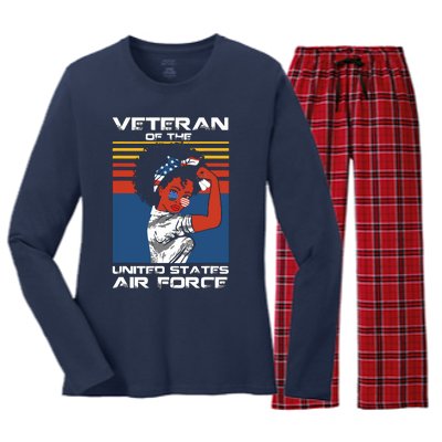 Female Veteran Of The United States Air Force, USAF Veteran Women's Long Sleeve Flannel Pajama Set 