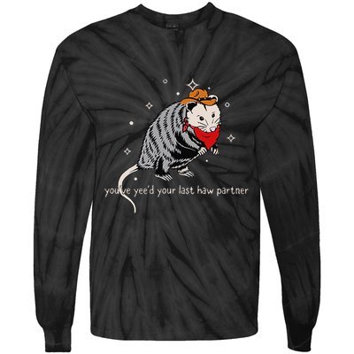 Funny Vintage Opossum Cowboy Hat Western Possum Lover Tie-Dye Long Sleeve Shirt