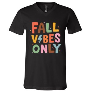 Fall Vibes Only Casual Autumn Halloween Graphic V-Neck T-Shirt