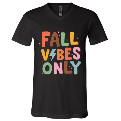 Fall Vibes Only Casual Autumn Halloween Graphic V-Neck T-Shirt