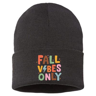 Fall Vibes Only Casual Autumn Halloween Graphic Sustainable Knit Beanie