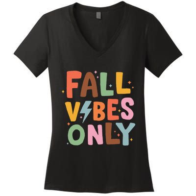 Fall Vibes Only Casual Autumn Halloween Graphic Women's V-Neck T-Shirt