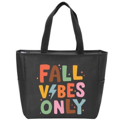 Fall Vibes Only Casual Autumn Halloween Graphic Zip Tote Bag