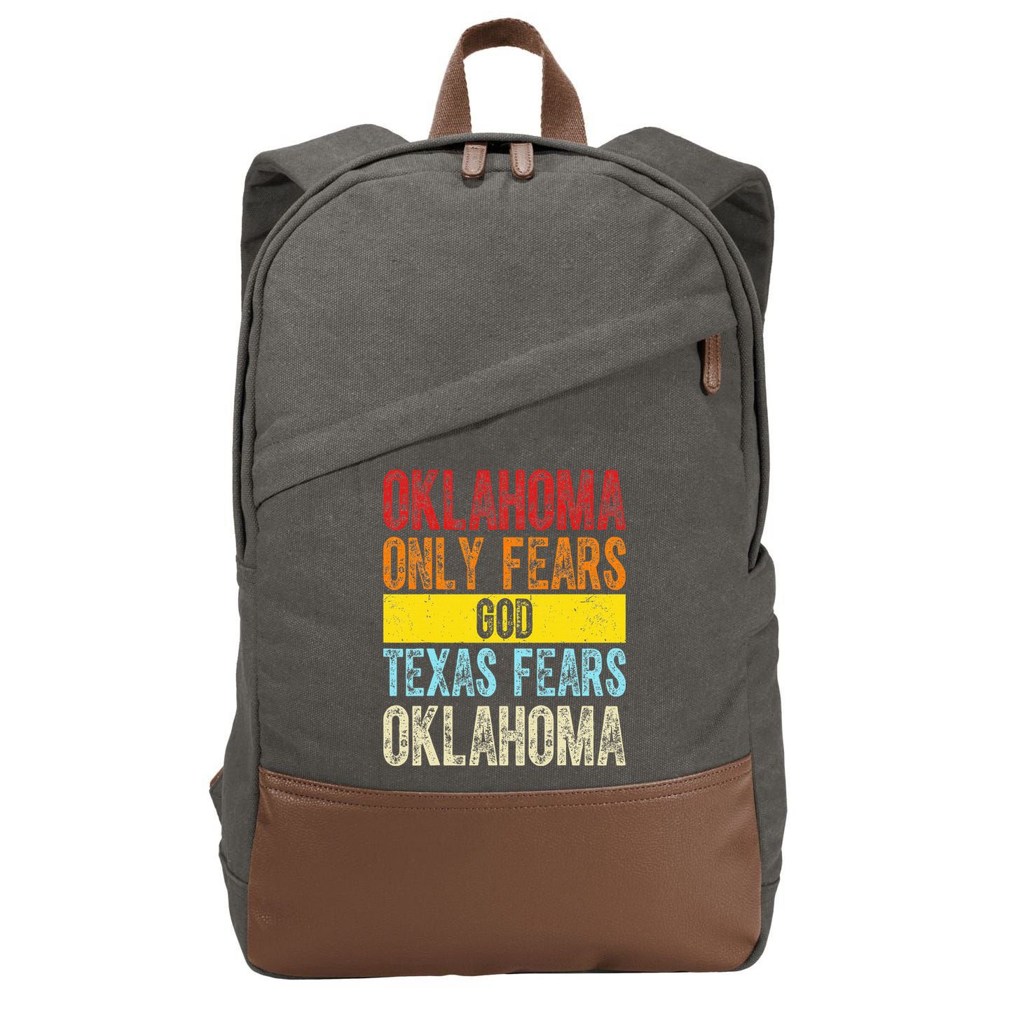 Funny Vintage Oklahoma Only Fears God Texas Fears Oklahoma Cotton Canvas Backpack