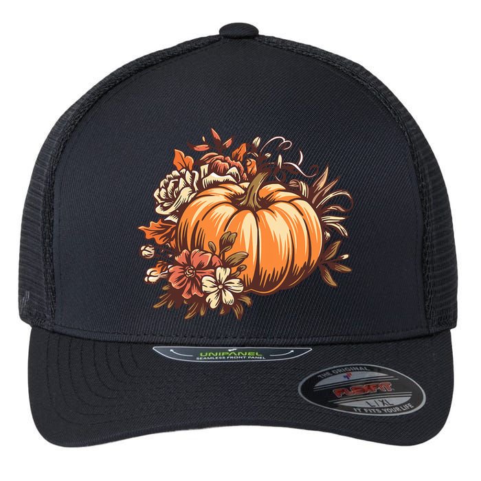 Fall Vintage Pumpkin Autumn Graphic Thanksgiving Flexfit Unipanel Trucker Cap