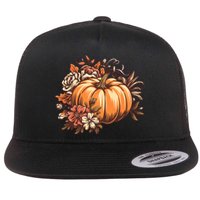 Fall Vintage Pumpkin Autumn Graphic Thanksgiving Flat Bill Trucker Hat