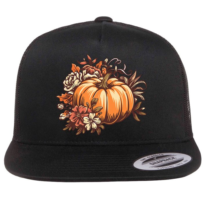 Fall Vintage Pumpkin Autumn Graphic Thanksgiving Flat Bill Trucker Hat