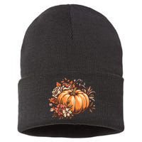 Fall Vintage Pumpkin Autumn Graphic Thanksgiving Sustainable Knit Beanie