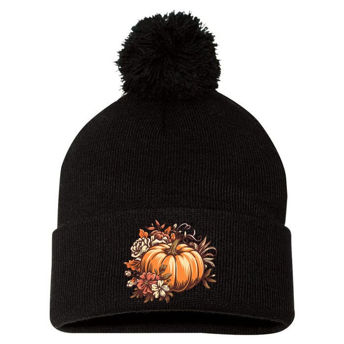 Fall Vintage Pumpkin Autumn Graphic Thanksgiving Pom Pom 12in Knit Beanie