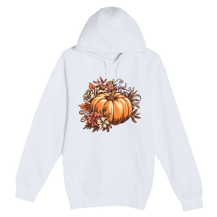 Fall Vintage Pumpkin Autumn Graphic Thanksgiving Premium Pullover Hoodie