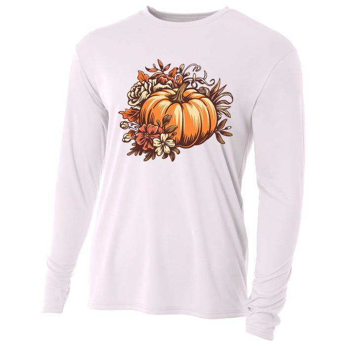 Fall Vintage Pumpkin Autumn Graphic Thanksgiving Cooling Performance Long Sleeve Crew