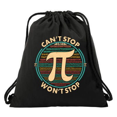 Funny Vintage Pi 3.14 Can't Stop Won't Stop Drawstring Bag