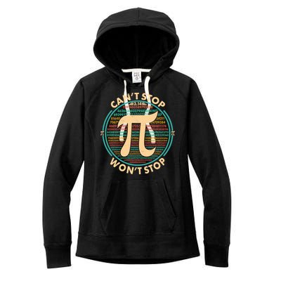 Funny Vintage Pi 3.14 Can't Stop Won't Stop Women's Fleece Hoodie