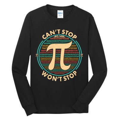 Funny Vintage Pi 3.14 Can't Stop Won't Stop Tall Long Sleeve T-Shirt