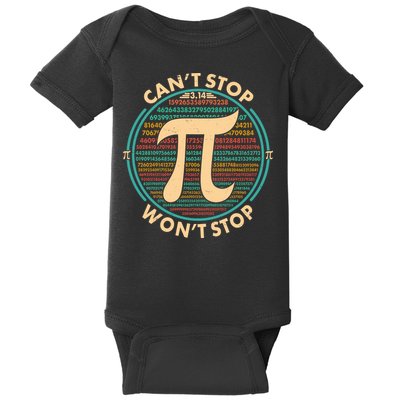 Funny Vintage Pi 3.14 Can't Stop Won't Stop Baby Bodysuit