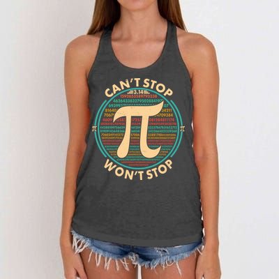 Funny Vintage Pi 3.14 Can't Stop Won't Stop Women's Knotted Racerback Tank
