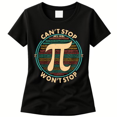 Funny Vintage Pi 3.14 Can't Stop Won't Stop Womens T-Shirt