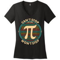 Funny Vintage Pi 3.14 Can't Stop Won't Stop Women's V-Neck T-Shirt