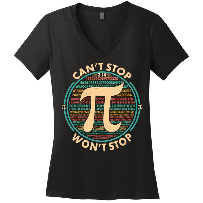 Funny Vintage Pi 3.14 Can't Stop Won't Stop Women's V-Neck T-Shirt