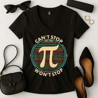 Funny Vintage Pi 3.14 Can't Stop Won't Stop Women's V-Neck T-Shirt