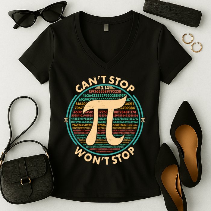 Funny Vintage Pi 3.14 Can't Stop Won't Stop Women's V-Neck T-Shirt