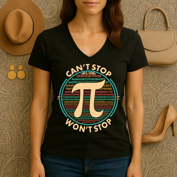 Funny Vintage Pi 3.14 Can't Stop Won't Stop Women's V-Neck T-Shirt