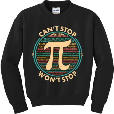 Funny Vintage Pi 3.14 Can't Stop Won't Stop Kids Sweatshirt