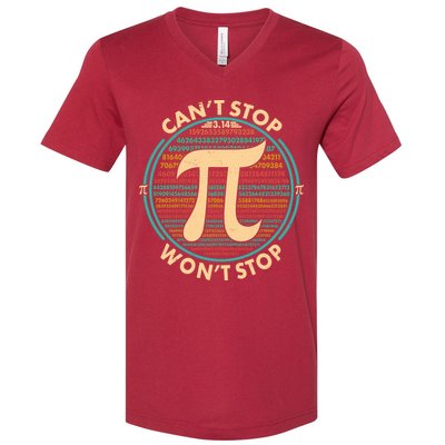 Funny Vintage Pi 3.14 Can't Stop Won't Stop V-Neck T-Shirt