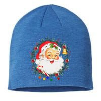 Funny Vintage Pink Santa Claus Pink Christmas Design Sustainable Beanie