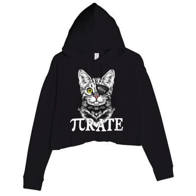 Funny Vintage Pi Day 314 PiRate Pirate Cat Crop Fleece Hoodie