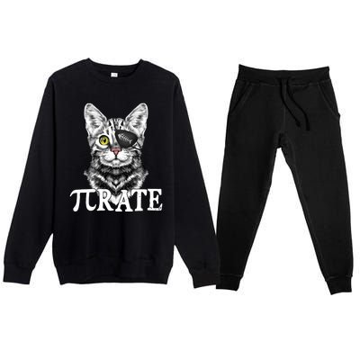 Funny Vintage Pi Day 314 PiRate Pirate Cat Premium Crewneck Sweatsuit Set