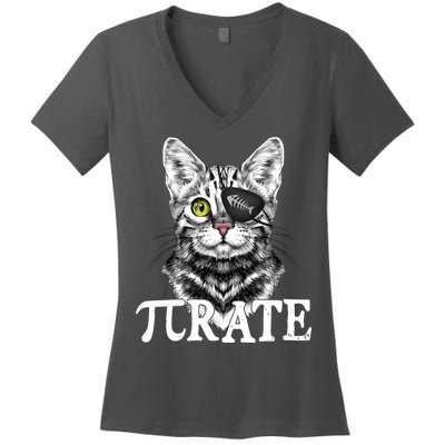 Funny Vintage Pi Day 314 PiRate Pirate Cat Women's V-Neck T-Shirt