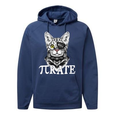 Funny Vintage Pi Day 314 PiRate Pirate Cat Performance Fleece Hoodie