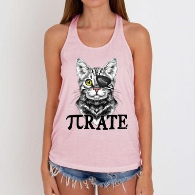 Funny Vintage Pi Day 314 PiRate Pirate Cat Women's Knotted Racerback Tank